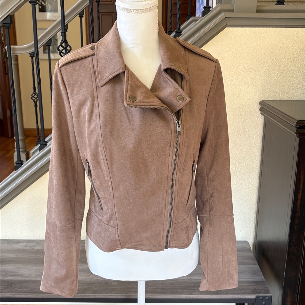 BB Dakota by Steve Madden Beige Faux Suede Moto Jacket Size Small - Picture 2 of 16